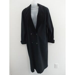 True Vintage Long Coat Size 8 Black Wool Blend Shawl Collar Quiet Luxury Trench